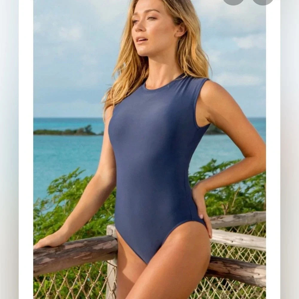 Hapari NWT Navy Crew Neck One Piece Swimsuit SZ 1X - Picture 2 of 11